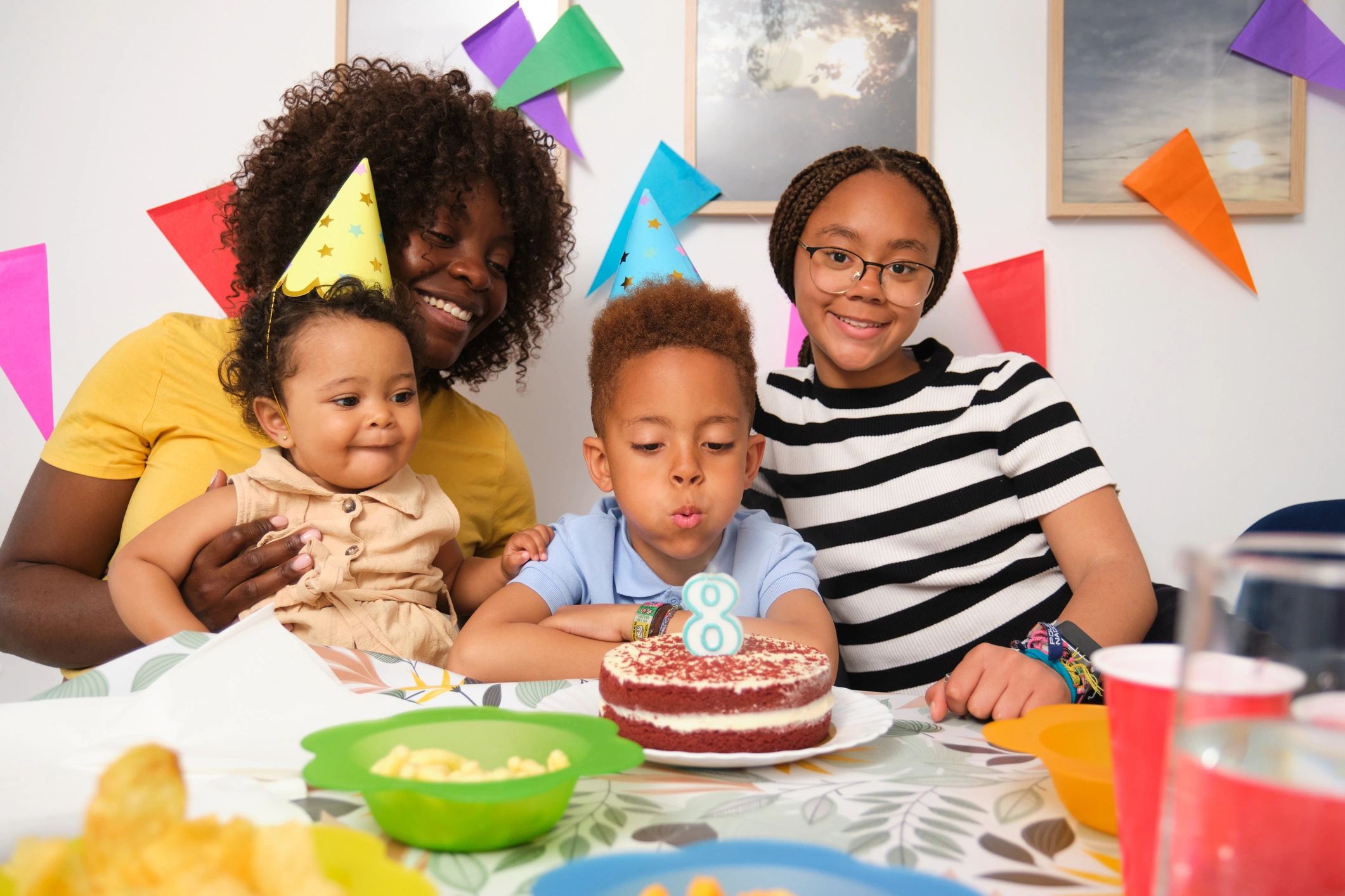 Black family celebrating together in full color