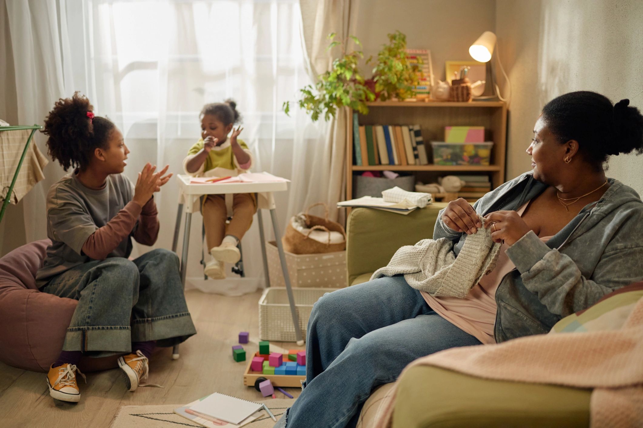 Black family spending time together at home